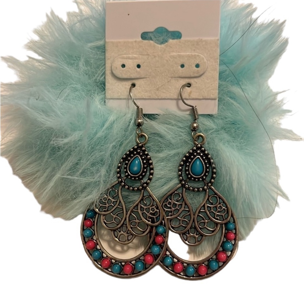 NWOT  Boho Silver and Turquoise Earrings